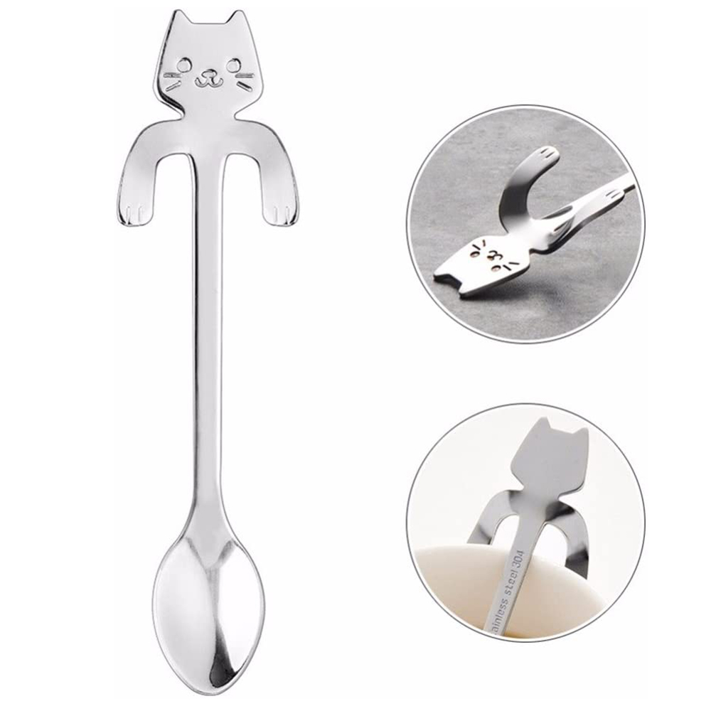 Cucharitas Plateada Gato x6unidades